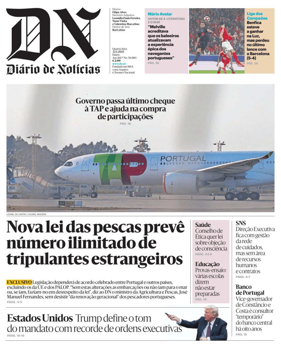 Prima-pagina-Diario de Noticias-edizione-di-oggi-20250122